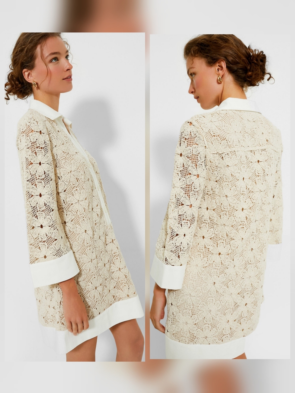 Tuckernuck Dress Women XXL Ivory Crochet Floral Lace Tunic Collier Coastal Boho